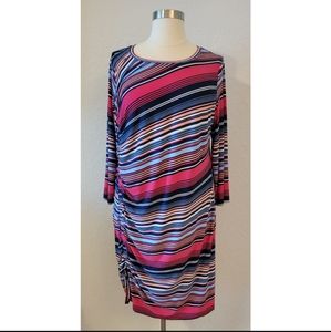 Plus Size Multicolor Long Sleeve Stripe Dress
